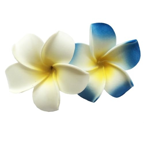 2 PCS 7cm Hawaiian Frangipani Plumeria Foam Head Flower Party Beach Hair Clip Hair Accessories (White+Blue)