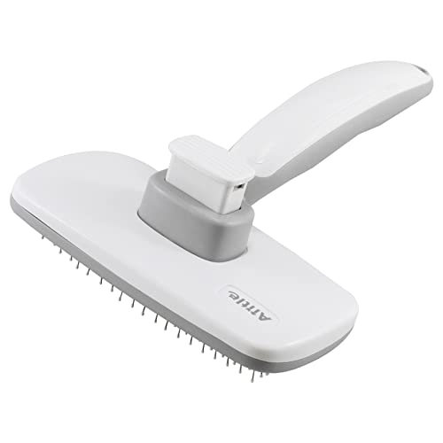 AIITLE Self Cleaning Slicker Brush | Professional Dog Brush for Shedding and Grooming | Pet Comb Cat Brushes Deshedding Tool Suitable for All Hair Lengths Dogs, Cats, Rabbits & More White