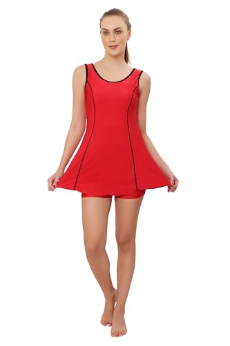 Image of BOSKY Women Frock Style One Piece Swimming Costume Stretchable Swimwear Ladies Swimsuit Flexible Fit Sleeveless Swim Dress Suit Set