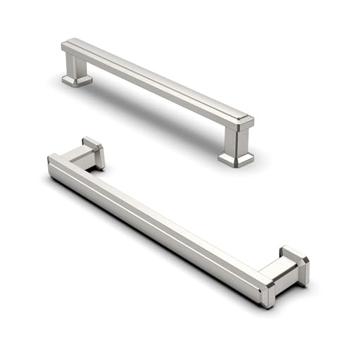 Image of Furniware 10 Pack Brushed Nickel Cabinet Handles, Drawer Pulls 128mm(5 Inch) Hole Center, Hardware Modern Kitchen Cabinet Door Handles, Nickel for Kitchen, Bathroom, Wardrobe Cabinets Cupboard