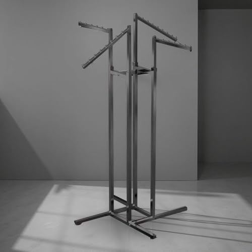 Image of LOCOMOTO 4-Way Clothes Rail Display Stand | Heavy Duty Metal Garment Rack with 15 kg Load Capacity | Free Standing Hanger Stand for Home, Retail Shop & Showroom Display (BLACK)
