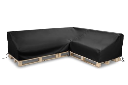 Gutekissen® Abdeckung für Palettenkissen, Abdeckung für Palettenmöbel, Abdeckhauben für Palettenbank, Abdeckung für Palettensofa, Wasserdicht,Anti-UV Paletten Sofa Schwarz (L-Form (262x223/64cm))