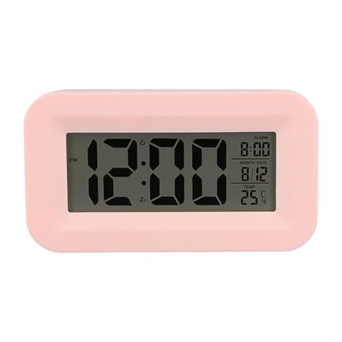 Reloj despertador de escritorio con pantalla LCD, calendario y termómetro, múltiples ajustes de alarma para necesidades diarias, diseño elegante (rosa)