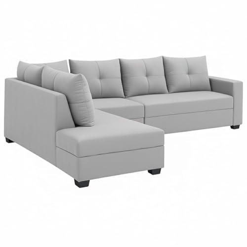 Image of SOCOZI Oriana 6 Seater LHS L Shape Sofa Set | Soft Velvet Suede Fabric L Shape Sofa for Livingroom (Light Grey)