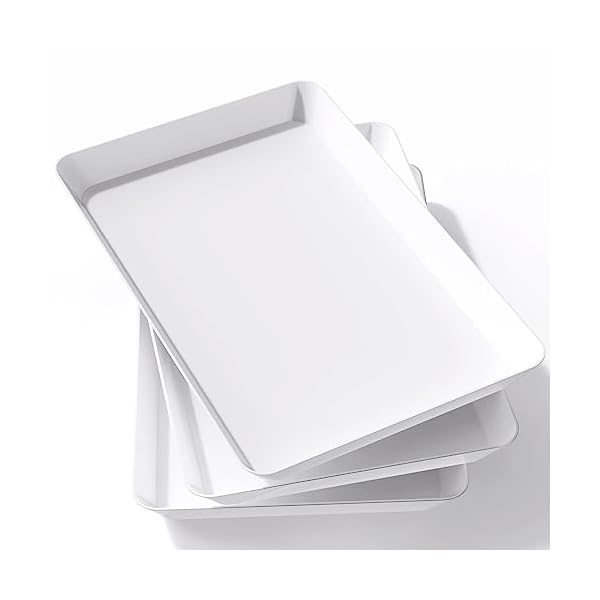 Lifewit Serving Tray Plastic for Party Supplies, 15" x 10" Platters for Serving Food, 3 pcs White Reusable Tray for Veggie, Snack, Fruit, Cookies, Desserts in Kitchen/Bedroom/Pool/Pantry Organization