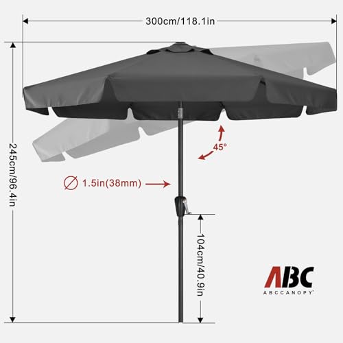 Image of ABCCANOPY 10FT Patio Umbrella Outdoor Garden Table Umbrella Market Umbrella with Tilt Adjustment and Crank Lift System, 8 Ribs,12+Colors,Iron Gray