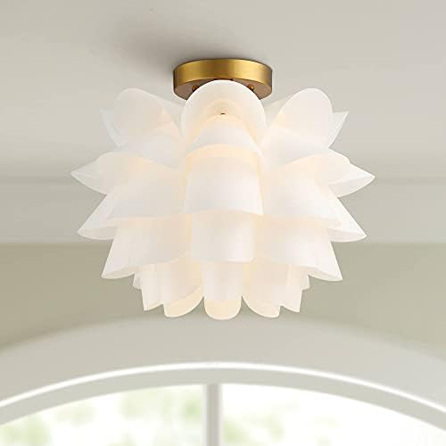 Possini Euro Design Mid Century Modern Glam Close to Ceiling Light Semi Flush Mount Fixture White Flower Gold Metal 15 3/4" Wide for House Bedroom Hallway Living Room Bathroom Dining Kitchen