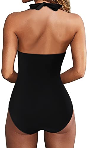 RXRXCOCO Women Cross Push Up Tummy Control One Piece Halter High Waisted Swimming Costume Swimsuits Swimwear - Image 2