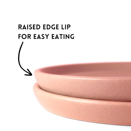 Image of Ceramic Qaurter Plates, 2 Pcs | Dessert Plate | Side Plate with Rim | Microwave, Oven Dishwasher Safe | Stoneware Set of 2 Quarter Plates | (Flamingo Pink, Side Plate)