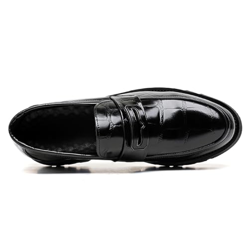 Men's Patent Leather Printed Platform Slip-On Loafers Retro Round Toe Lug Sole Non-Slip Business Formal Shoes Casual Driving Work Shoes3
