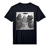 Funny Cat Selfie with Bigfoot Dinosaur UFO for Men Women Performance T-Shirt