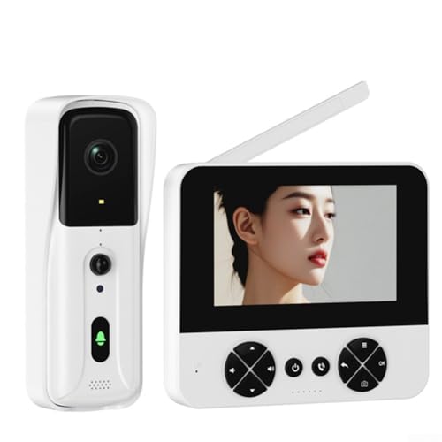 Timbre de video de 4 3 pulgadas con intercomunicador dúplex y función de foto a presión (blanco)
