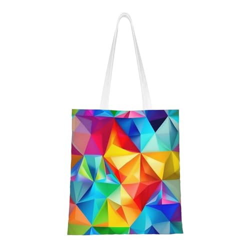Rainbow Geometric Print Polyester Canvas Tote Bag, Shopping Bag With Reinforced Handles, Reusable