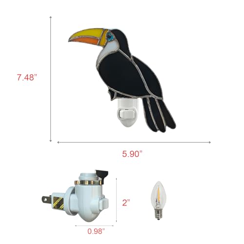 Image of CHEZBABY Stained Glass Night Light Plug into Wall Lamp Decorative Accent Nightlight for Hallway Bedroom Bathroom Kitchen Home Decor(Toucan)