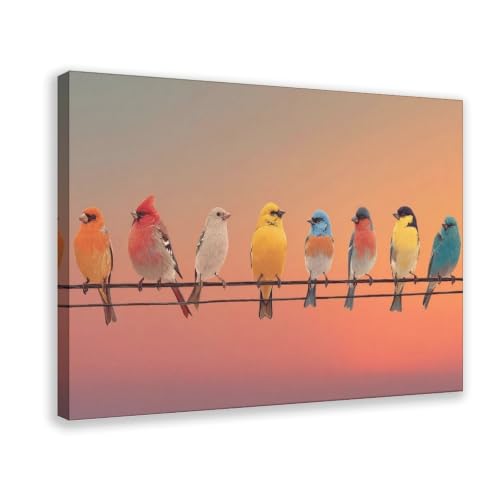 Toile murale oiseaux colorés idée cadeau décoration chambre