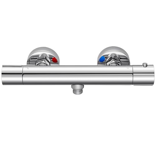 Auralum Grifo Ducha Termostatico, Grifo Bañera con Botón de Seguridad 38°C, Grifo Bañera Baño de Pared, Grifo de Ducha de Aleación de Zinc, Superficie Antiquemaduras, Cromo