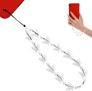 TIESOME Beaded Phone Charm Wrist Strap, Beaded Phone Lanyard Wrist Strap Handmade Phone Chain Phone Strap Phone Keychain ID Card Holder Wristlet String for Women Phone Bracelet Lanyard (White)