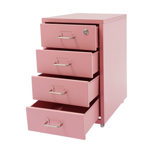 Image of 4 Drawer File Cabinet with Lock Steel Mobile Filing Cabinet for Office Home