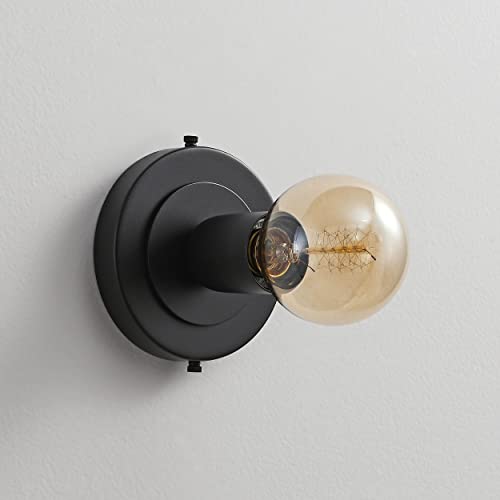 Image of BRIGHTTIA Luna Uno 1-Light Wall Sconce - Mid Century Industrial Modern Flush Mount Fixture for Wall & Ceiling - Minimalist Lamp for Bathroom and Small Spaces - Matte Black (BC0026-1B)