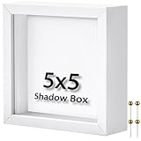 5X5 Small Shadow Box Frame | Soft Linen Back &Amp; Push Pins Included, Polystyrene Glass Memory Display Case For Flowers, Tickets &Amp; Cherished 3D Items, White