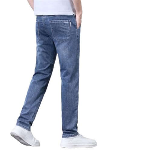 Men Male Loose Straight Denim Pants Spring Summer Basic Style Thin Print Jeans Slim Fit Breathable Trousers