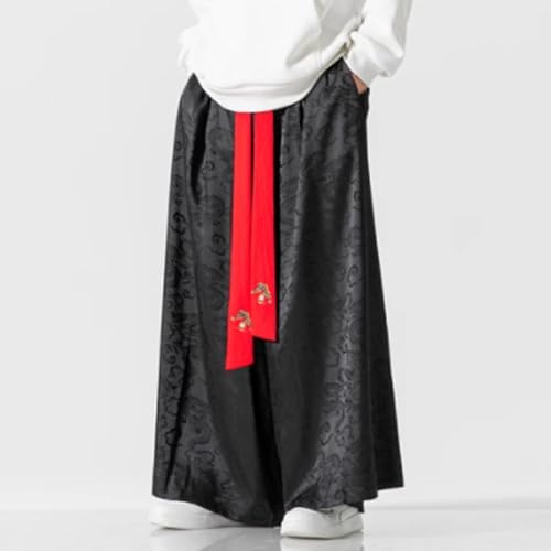 HZCX FASHON Mens Womens Wide Leg Hanfu Pants Skirt Chinese Dragon Silk Stain Oversized Palazzo Trousers2