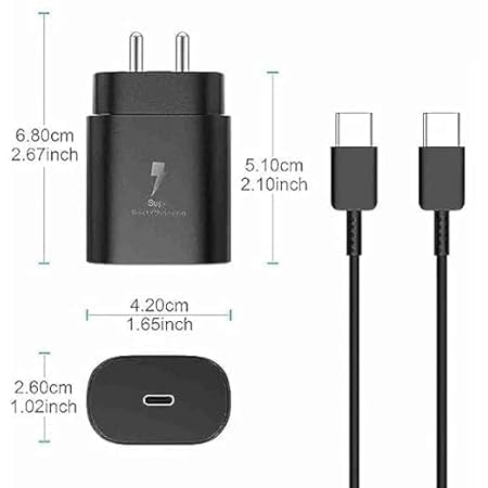 Image of Original 25W Original Charger Adapter with Type C to Type C Cable Compatible for Sam Sung Galaxy M34 5G,M53 5G,F23 5G,M14 5G,F14 5G,M33 5G,A34 5G,A54 5G Fast Travel Adapter (DEC82)