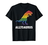Allysaurus dinosaur in rainbow flag for ally LGBT pride T-Shirt