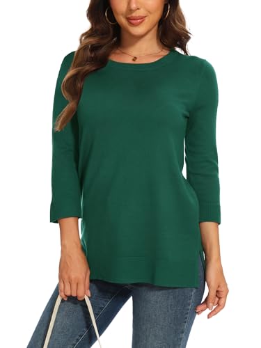 Spicy Sandia Women's 3/4 Cable Knit Sleeve Crew Neck Pullover Sweaters Dressy Casual Lightweight Knit Tunic Tops