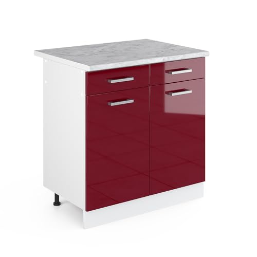 Vicco Meuble Bas Universel R-Line, Rouge Bordeaux Haute Brillance, 80cm avec tiroirs et Portes, avec PT, adapté au Rangement Peu encombrant dans Les Cuisines...