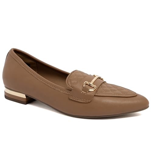 Jones New York Women's Pointed Toe Loafers | Quilted Horsebit Flats with Gold Hardware Accent | Professional Business Casual Dress Shoes with Cushioned Memory Foam Insole, Quadia by Jones New York