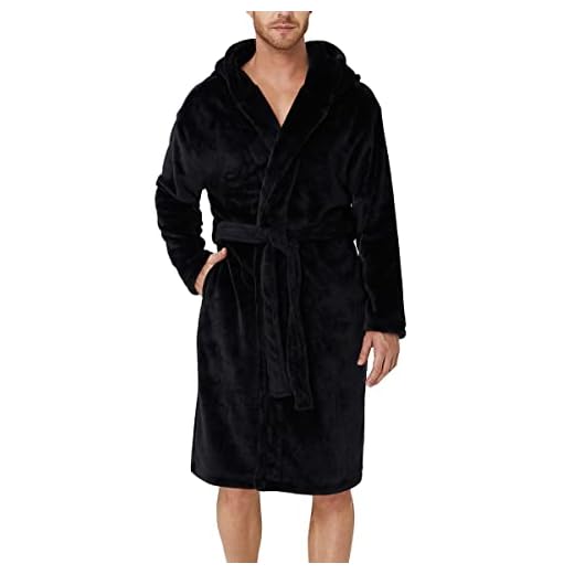 Fanient Badrock herr flanell fleece morgonrock med huva bastu badrock badrock badrock för män, svart, S