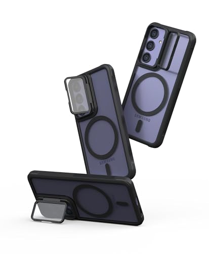 Image of Pirum Back Cover Case for Samsung Galaxy S25 Plus | Flex Stand Series | Kickstand with Camera Cover | Wireless Charging Compatible | Matte Black