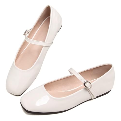 Image of LUXINYU Women's Slip on Flats,Classy Round Toe Solid Classic Mary Jane Ballet Dance Shoes Soft Comfortable PU Flat Shoes