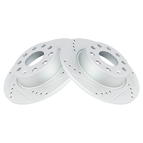 Image of TRQ Performance Rear Brake Pad and Rotor Set Ceramic Drilled Slotted G Coated Rotors Compatible with 2010 Volkswagen Golf 2011 2017 GTI