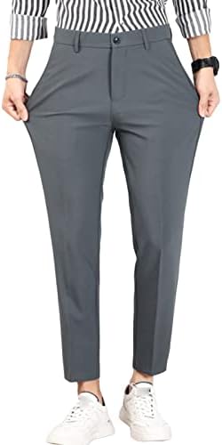 Men's Straight Fit Flat Front Pant 4-Way Stretch Slim Fit Solid Chino Pants Expandable Waist Khaki Dress Trousers