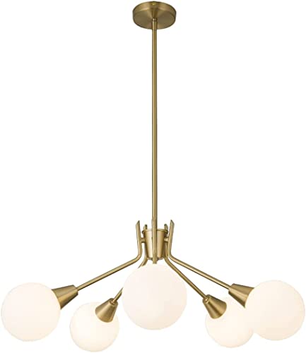 Plafonnier lustre 6 globes verre doré pour éclairage séjour