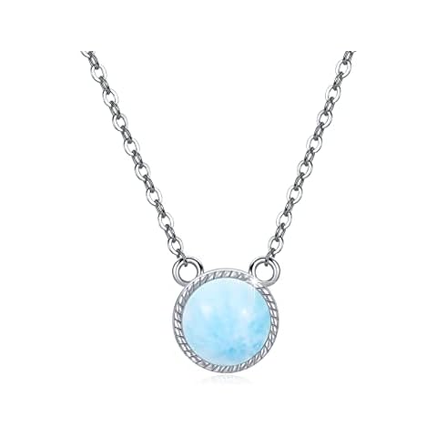 ZIPPICE Silver Blue Larimar Gemstone Pendant Necklace,925 Sterling Silver/Natural Larimar/Plated Platinum Necklace, Magic Atlantis Ocean Marine Time travel Aventure Promise Necklace, Jewelry Gifts Cover
