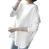 [エンプティオ] スリット シャツ トップス クルーネック オフィスかじゅある レディース カットソー ヒップホップ ズンバ ダンス ドライ バスケ 丸首 ウォーキング ウォッシャブル 涼しい 長袖 ゆる ヨガ フィットネス 韓国ファッション プルオーバー リゾート 体型カバー ユッタリ ユル ロンt カワイイ オーバー レイヤード アウトドア ウェア ストリート フェミニン (L) ホワイト