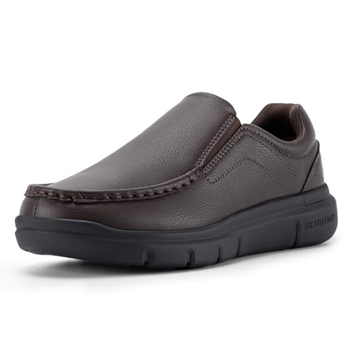 Image of FitVille Wide Slip on Shoes for Men Black Dress Shoes Leather Loafers Business Casual Shoes, Comfortable Simple Shoes - EasyWalk V1