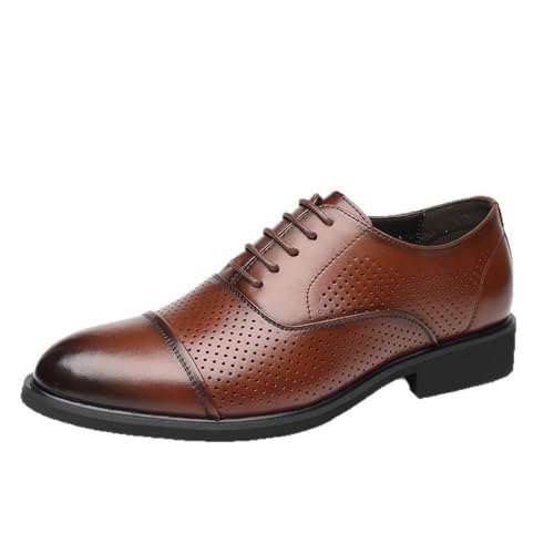 Men's Elevator Leather Dress Shoes Hollow Out Business Formal Oxfords Commuter Wedding Groomsman Genuine Cowhide Shoes - Main Image