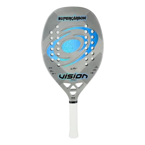 Supercarbon Vision Pro Raquete de Beach Tennis, Cinza e Azul, Italian Design, Modelo Vision Pro