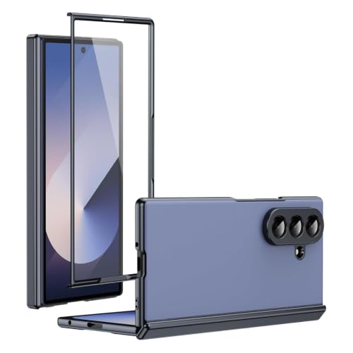Image of Ultra Hybrid Luxury Leather Case Compatible with Samsung Galaxy Z Fold 8 Ultra (2026) 360 Hinge Protection, Slim Shockproof Back Cover, Anti-Scratch Design, Tempered Glass Protection - Blue