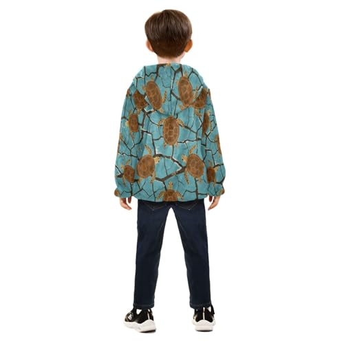 Turtle Pattern on Cracked Toddler Fleece Jacket Girl Boys Hooded Fleece Jacket Coat Warm Outwear Zip-up 3-10T4