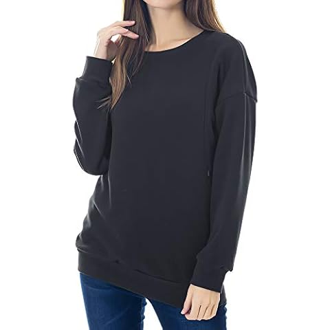 Smallshow Fleece Nursing Sweatshirt Long Sleeve Breastfeeding Pullover Tops Black M Cover