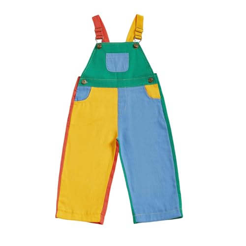 Fernvia Toddler Kids Baby Boy Girl Contrast Color Overalls Pants Clothes 2T 3T 4T 5T Adjustble Shoulder Strap Romper Workwear (A-Contrast color 18-24 Months)