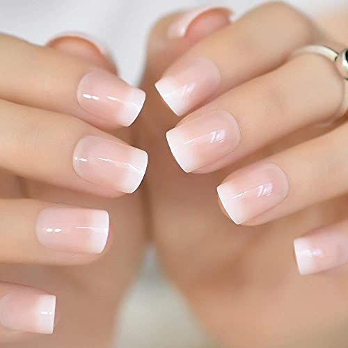 EDA LUXURY BEAUTY Nude Pink White Ombre French Press on Nails Set – Glue on Nails, Acrylic Nails & Fake Nails for Women – Press on Nail Kit with False Nails, Square Nails, Stick on Nails for Women – Manicure Kit Short Nails For Nail Art