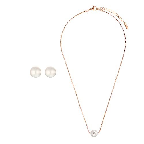 Heideman Set Fabien Halskette und Ohrstecker aus Edelstahl rosegold farbend poliert Kette und Ohrringe für Frauen mit Perle weiss rose vergoldet