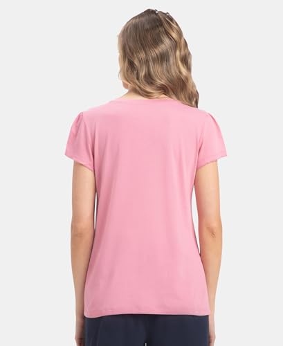 Image of Jockey RX12 Women Micro Modal Cotton Relaxed Fit Solid V Neck Half Sleeve T-Shirt