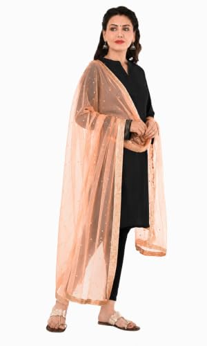 Image of YOUTHQUAKE Women's Net Embroidered Full Size Dupatta With 4 Side Golden Lace